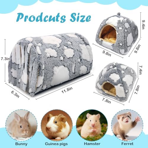 3PCS Guinea Pig Tunnel Set Washable Guinea Pig Houses and Hideouts Cozy Soft Small Animals Hideout Tubes for Hamster Chinchilla Bunny Hedgehog Ferret Rat