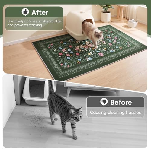 Bienbee Cat Litter Mat, 2 Pack 48" x 36" Machine Washable for Litter Boxes