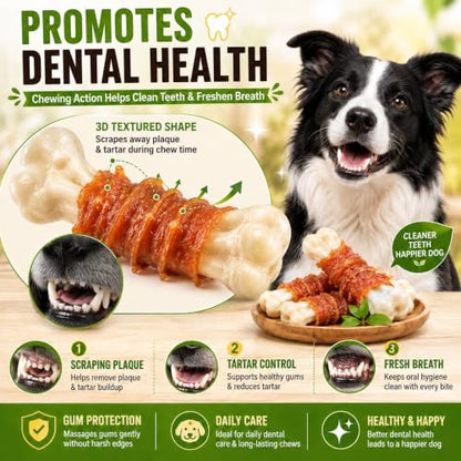 Chicken Wrapped Cheese Bone Dog Treats for All Dogs - 10oz (285g) High Protein Jerky Sticks - Rawhide-Free Calcium Rich Dog Snacks - Healthy Training Rewards & Teeth Cleaning Chews