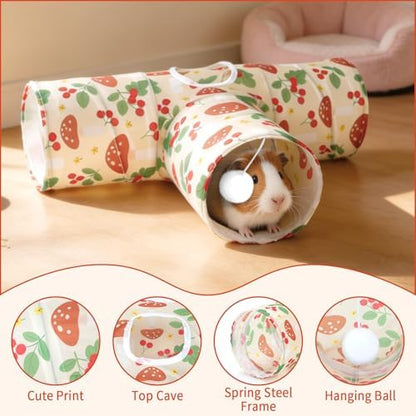 Rypet Guinea Pig Tunnel Hideout 3-Way Collapsible Small Pet Tubes, Cherry