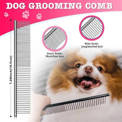 Dream Reach Dog Grooming Scissors - 7" Professional 6 in 1 Sharp Dog Shears Set Thinning, Chunker, Straight, Curved Shears and Comb for Dog Cat Pet, Pink