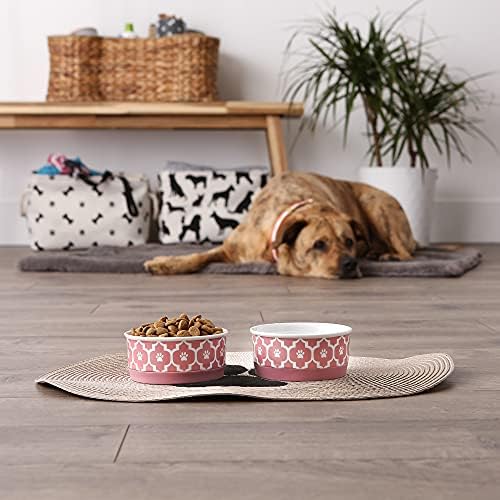Bone Dry Lattice Collection Pet Bowl & Canister, Small Set, 4.25x2 inches, Rose, 2 Piece