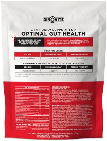 Dinovite Probiotics for Large Dogs, Probiotic Food Topper, 30 Servings