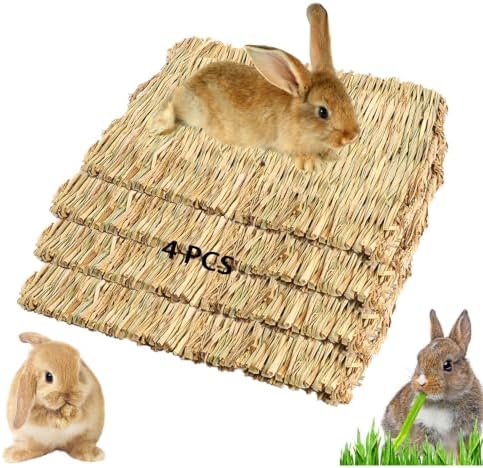 4 Pcs Natural Rabbit Grass Mats Chewable Bedding 11''x8.3''