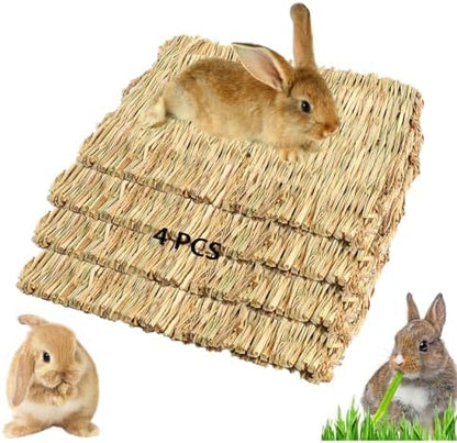 4 Pcs Natural Rabbit Grass Mats Chewable Bedding 11''x8.3''
