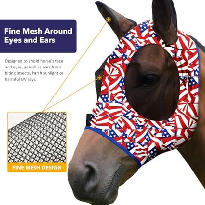 Harrison Howard Super Comfort Stretchy Fitting Horse Fly Mask with UV Protection Soft on Skin with Breathability Flag Grid Pony