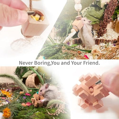13 PCs Hamster Toys for Hamster, Gerbils, Mice, Rats, and Other Small Animals - Natural Molar Chew & Play Toys to Induce Teeth Grinding, Reduce Boredom and Depression