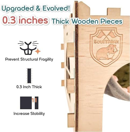 SoulThink® Large Guinea Pig Hideout & House - Easy to Assemble Wooden Guinea Pig Castle with Hammock, Ramp and Toys Accessories Habitat Suitable for Hamsters and Chinchilla
