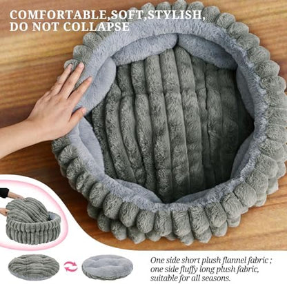 Cat Bed Kitten Bed,Round Dog Bed Cat Bed for Indoor, Soft Plush Fluffy Washable Round Sleeping Pet Bed for Puppy and Kitten with Anti-Slip Bottom (20×20 inch, Grey)