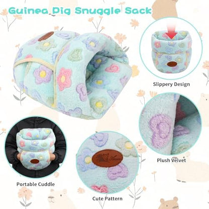 YUEPET Guinea Pig Bed, Warm Fleece Cuddle Cave, Green Flower