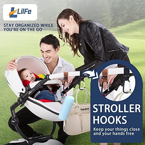 4 Pack Baby Stroller Hooks for Hanging | Multipurpose Stroller Straps with Durable and Stylish Stroller Clips for Diaper Bags | The Perfect Mummy Hook for Stroller, Walker and Shopping (Brown & Black)