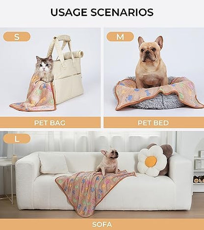 1 Pack 3 Blankets Super Soft Fluffy Cute Bone Pattern Pet Blanket Flannel Throw for Dog Puppy Cat Pink/Brown/Purple Small