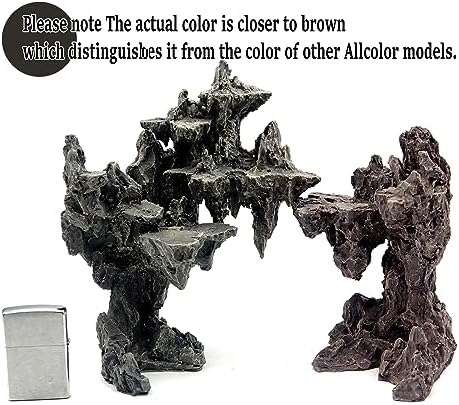 Allcolor Aquarium Rock Decor, 3-Piece Elf Island for 5-10 Gallon Tanks