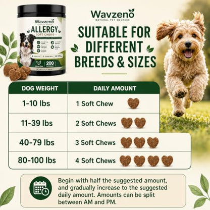 Dog Allergy Chews for Itchy Skin, Allergy Relief Soft Chews for Dogs with Probiotics, Omega 3 & Colostrum, Skin & Coat, Immune & Gut Health Support, Chicken Flavor, 200 Soft Chews