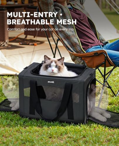 Pecute Cat Carrier Stable, Pet Carrier with Privacy Partition,Dark Gray