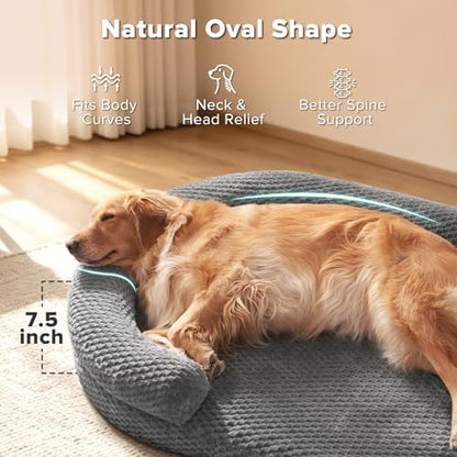 JOEJOY XL Orthopedic Dog Beds Large Sized Dog, Extra Large Washable Waterproof Oval Large Dog Bed with Removable Cover, Egg-Crate Foam Pet Bed with Bolster & Non-Skid Bottom, Dark Grey, 42''x32''