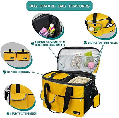 PetAmi Dog Travel Bag Organizer, Pet Supplies Diaper Tote, Yellow Medium