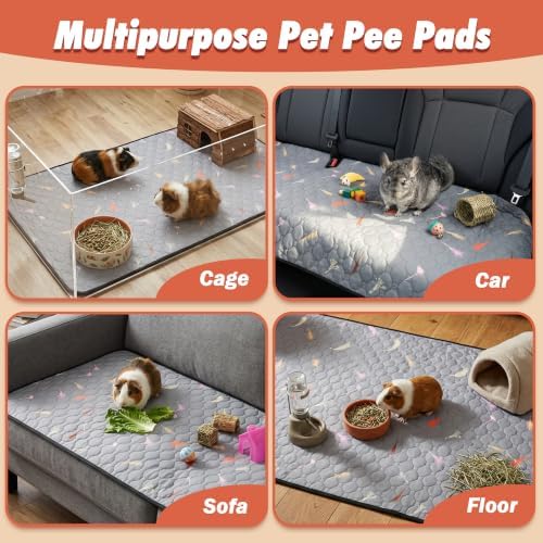 2Pcs Guinea Pig Cage Liners,Guinea Pig Fleece Cage Liners42''X42'' Super Absorbent Washable Pee Pads Reusable for Rabbit Hamster Chinchilla