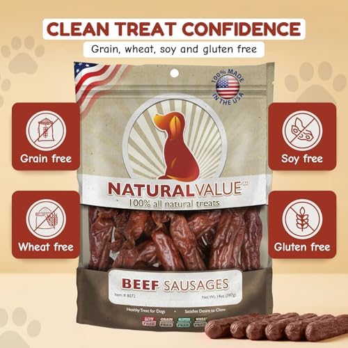 Loving Pets Natural Value Beef Sausages - Soft Jerky Dog Treats for Large & Small Breeds - Healthy Gluten, Wheat, Soy & Grain Free Pet Treats for Dogs