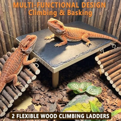 Bearded Dragon Basking Platform with Climbing Ramp,Reptile Basking Rock,XXL