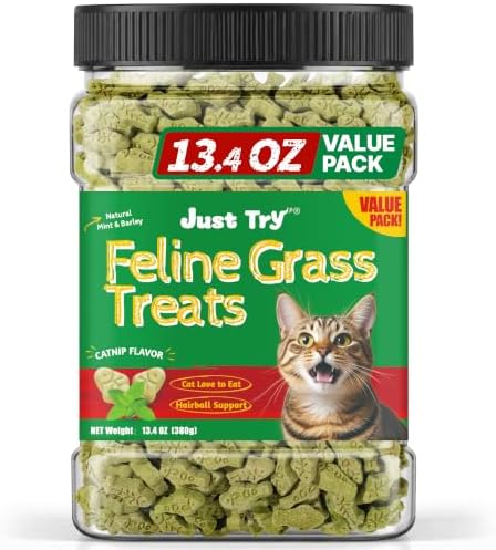 Just Try Cat Grass Treats for Indoor Cats Hairball Control 13.4 OZ