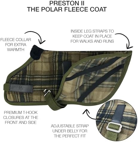 Pet Passion Preston II - The Polar Fleece Coat, Recycled Polar Fleece Warm Dog Jacket for Cold Weather for Small, Medium, Large Dogs, Olive Chesterfield Plaid, X-Large (55-80 lbs)