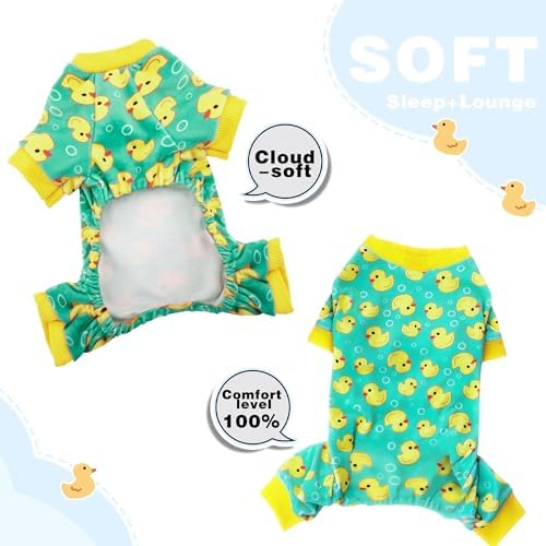 Paiaite Dog Pajamas Onesie: Comfortable Four-Legged Apparel for Small, Medium, & Large Dogs, Polyester Material for Comfort, Wrinkle Resistance, Moisture Wicking, and Stretchiness Yellow Duck 4XL