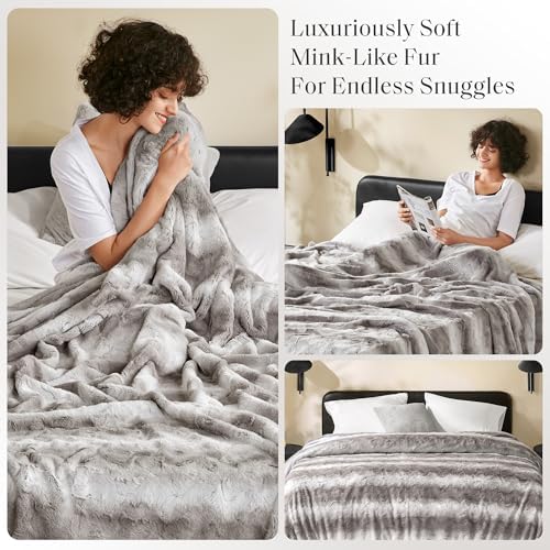 Madison Park Zuri Ultra Soft Faux Fur Twin Blanket Reversible, Grey