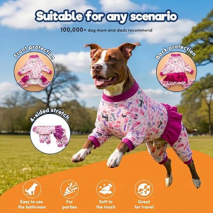 LovinPet Long Sleeve Large Dog Bodysuit, Dog Shirt, Pink Puppy Print, M