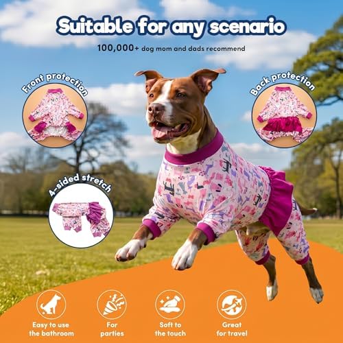 LovinPet Long Sleeve Large Dog Bodysuit, Pet PJs, Pink Puppy Print, 3XL