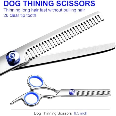 Dog Grooming Scissors Kit, Premium Stainless Steel Dog Shears with Curved Shears, Sharp Durable for Dogs Cats+Blue 3 Piece