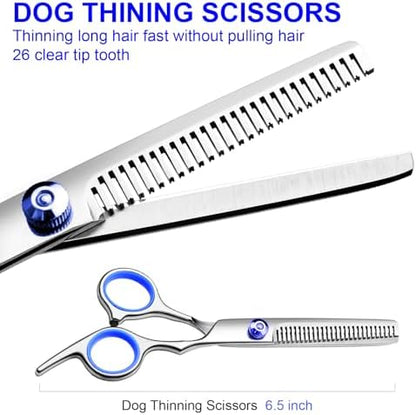 Dog Grooming Scissors Kit, Premium Stainless Steel Dog Shears with Curved Shears, Sharp Durable for Dogs Cats+Blue 4 Piece
