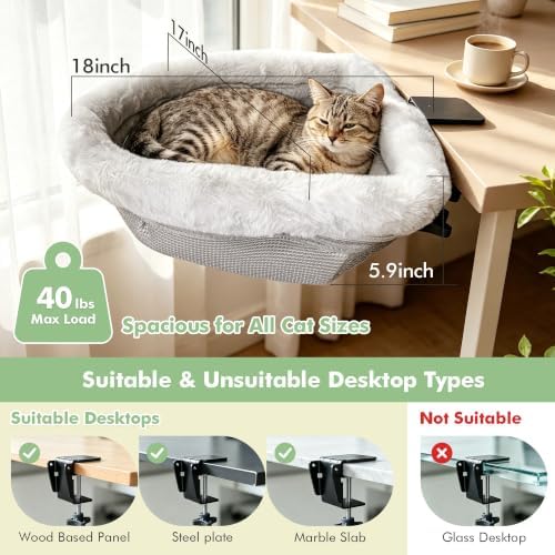 Cat Desk Bed, Foldable 2-in-1 Plush Cat Hammock and Hanging Cat Nest