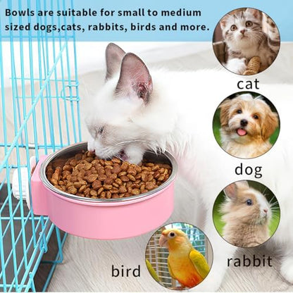 2Pcs Pets Lightweight Stainless Steel Bowl,Removable Stainless Steel Pet Hanging Food Water Feeder Bowl for Puppy Dog Cat Rabbit Ferret Bird Gunea Pigs (Blue-Medium)