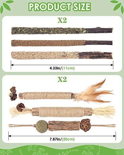TINDTOP Catnip Chew Toys for Cats, 12 Pack Natural Silvervine Sticks