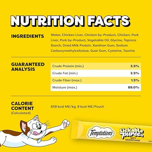Temptations Creamy Puree Lickable Cat Treats, Chicken, 24 Count