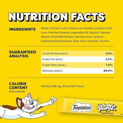 Temptations Creamy Puree Lickable Cat Treats, Chicken, 24 Count