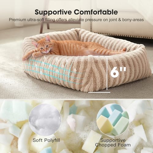 MIXJOY Dog Beds for Small Dogs Cats, Washable Dog Bed with Removable Cover, Soft Calming Cat Bed for Indoor Cats, Rectangle Pet Sofa Bed for Puppy Kitty, Anti-Slip Bottom,20"x19"x6", Beige