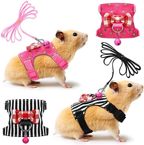 SATINIOR 2 Pieces Small Hamster Harness and Leash Set,S,Black, Pink