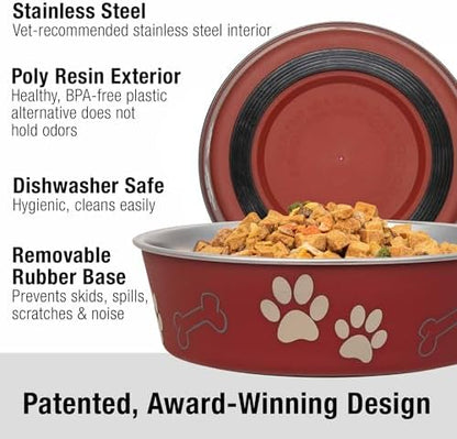 Loving Pets Bella Dog Bowls- Stainless Steel Dog & Cat Bowls - Spill Proof Dog Food Bowl, Cat Bowl, Puppy Essentials & Pet Supplies Great for Home & Travel (X-Large 65-100lbs, Merlot)