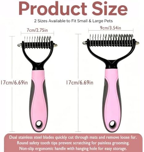 Pet Grooming Brush - Double-Sided Dematting Comb & Deshedding Tool for Dogs and Cats, Effortless Hair Removal, Ideal for Long-Haired Breeds, Reduce Shedding (1, Blue, Small)