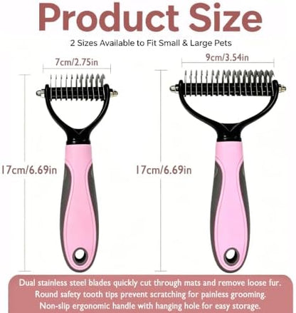 Pet Grooming Brush - Double-Sided Dematting Comb & Deshedding Tool for Dogs and Cats, Effortless Hair Removal, Ideal for Long-Haired Breeds, Reduce Shedding (1, Pink, Small)