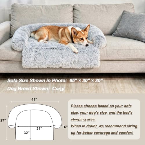 Calming Dog Bed Fluffy Plush Dog Mat for Furniture Protector with Removable Washable Cover for Large Medium Small Dogs and Cats (Medium, Light Grey)