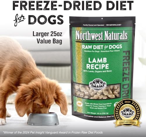 Northwest Naturals Freeze-Dried Lamb Dog Food - Bite-Sized Nuggets - Grain-Free, High-Protein, Raw Diet, Human-Grade, Limited Ingredients, All Natural, Nutrient-Dense, Healthy & Nutritious - 25 Oz