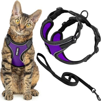 Voyager Escape-Proof Step-in Lock Cat Harness & 5ft Neoprene-Handle Leash Set All-Weather Mesh with Reflective Stitching for Small to Large Cats by Best Pet Supplies, Black Trim-Purple (327), S