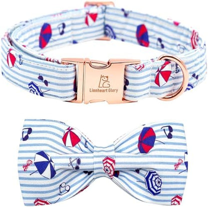 Lionheart glory Dog Collar, Dog Collar with Bow, Summer Stripe Boy Dog Bowtie Collar Cute Pet Collar Gift for X-Small Puppy and Cat