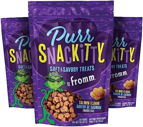 Fromm PurrSnackitty Salmon Flavor Snackitties Treats - Premium Soft & Savory Cat Treats - Pack of (3) 3 oz Bags