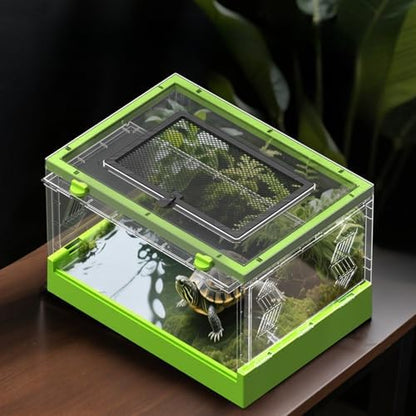 Large Portable Reptile Tank with Multi-Observation Perspective Foldable and Bottom Pulley, Ideal Habitat for Gecko, Frog, Spider and so on (Green Extra Large)