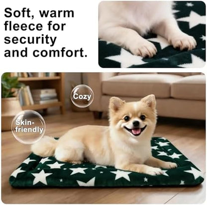 Dog Bed Mat – Soft & Comfortable Dog Kennel Pad for Crate – Durable Crate Bed & Mat for Dogs & Cats – Ideal for Crate, Kennel, and Home Use (Big&Little Stars Green, S(24"*18"*1.5"))