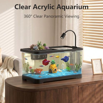4 Gallon Fish Tank Aquarium Starter Kit with Filter and Light(Medium Black)